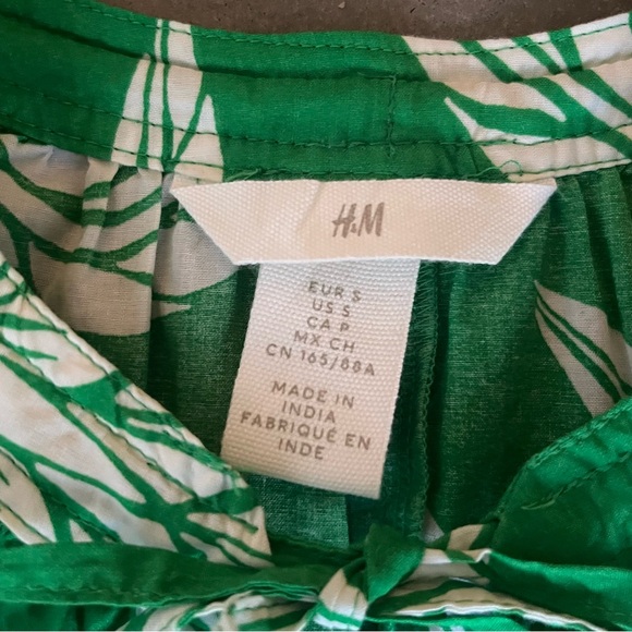 H&M Tie-detail Knee-length Tropical Print Dress Sz Small 100% Cotton - Picture 6 of 7